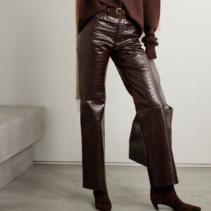 NWT THE FRANKIE SHOP Bonnie croc-effect faux leather straight-leg pants (medium)